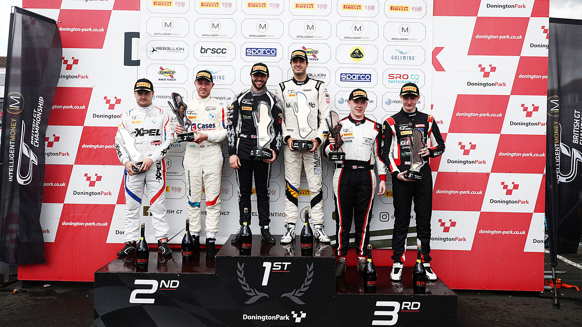 Marco on podium with pole position at Donington British GT - Photo credit: Jakob Ebrey